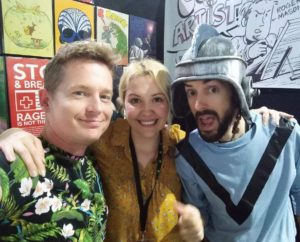 Illustrator Roger Mason, Haley Hylia, and artist Zephir at Auckland Armageddon (October 2019)