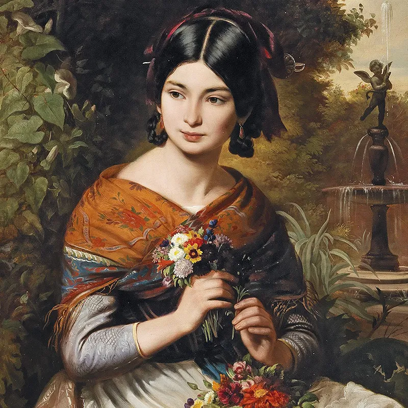 'A Girl with Flowers by Jozsef Borsos' (1856)
